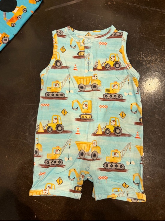Birdie Bean Other - Birdie Bean Construction Dog Bamboo Romper Print-Blue & Yellow